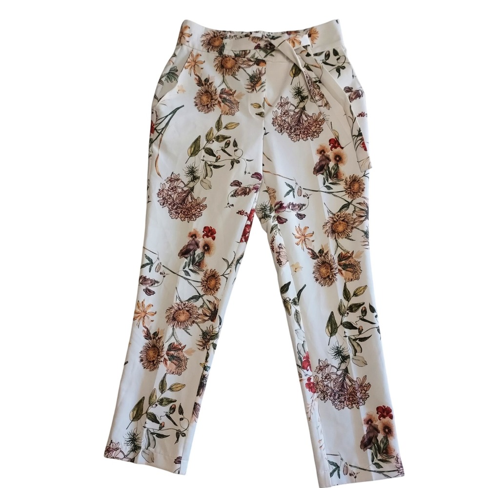 One by Chapter One Ivory Floral Print Crop‎ Pants Women's XS Tie Waist Summer